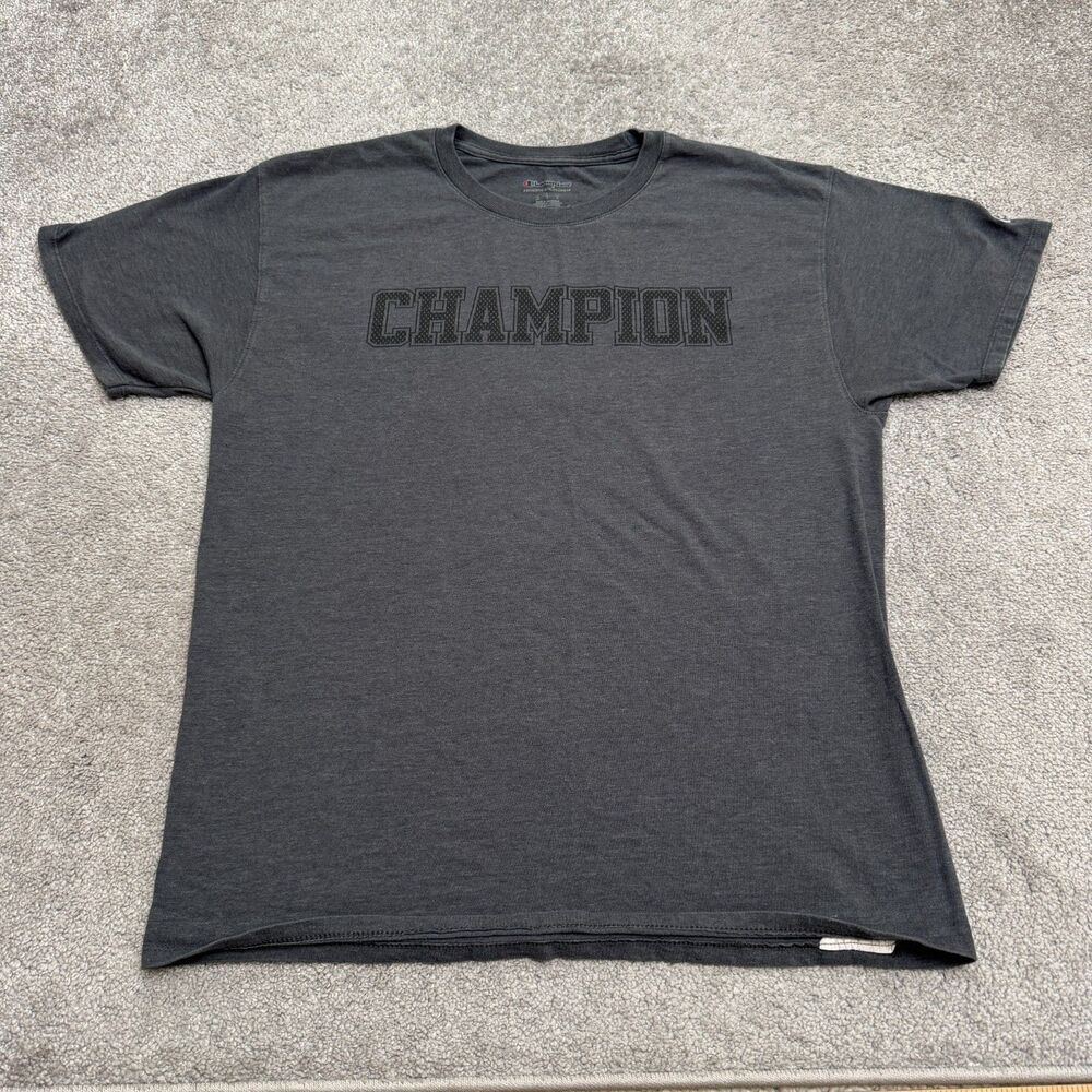 Champion Spellout Graphic T-Shirt Men Large Dark Gray C Logo Short Sleeve Casual